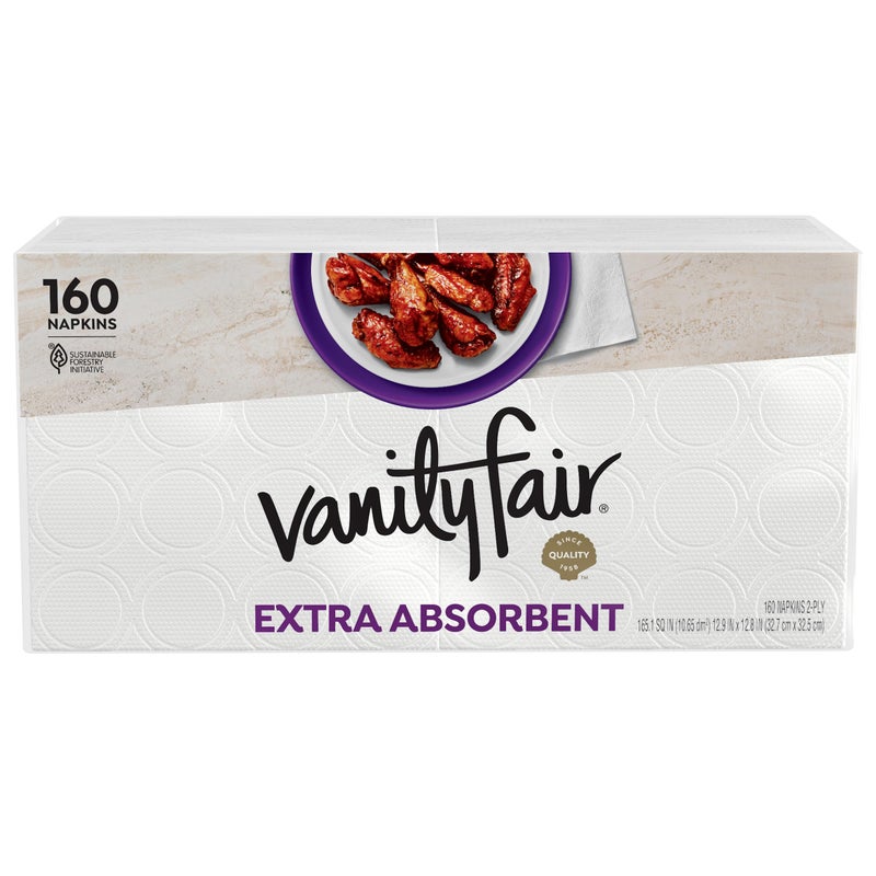 Vanity Fair Extra Absorbent Premium Paper Napkins, 160 Count, Disposable Napkins Made Soft And Strong For Messy Meals And Everyday Use - Image 1